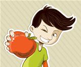 Cartoon boy with red apple