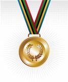Gold medal with ribbons background