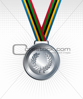 Silver medal with ribbons background