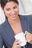 Happy Businesswoman Woman Drinking Tea or Coffee