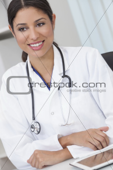 Female Woman Hospital Doctor Using Tablet Computer