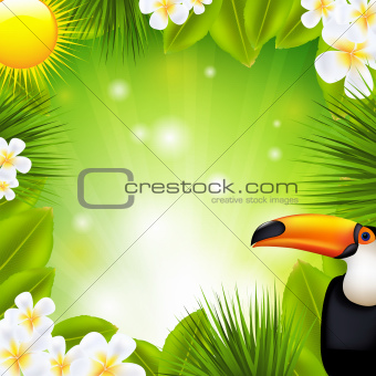 Green Background With Tropical Elements