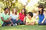 Group Of Teenagers Chatting Together In Park