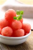 Fruit salad with watermelon balls and mint