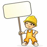 Young builder with sign