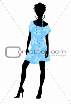 Girl in blue dress silhouette