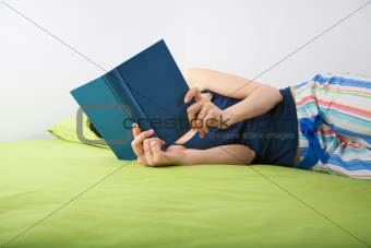 side red book on brown sofa background