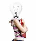 Lamp Head Businesswoman with Laptop