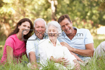 Senior Couple With Grown Up Children In Park