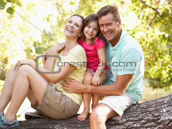 Family Sitting On Tree In Park