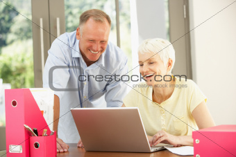 Adult Son And Senior Mother Using Laptop At Home