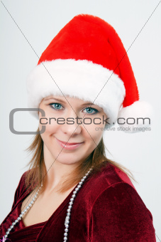 attractive young woman a Christmas hat