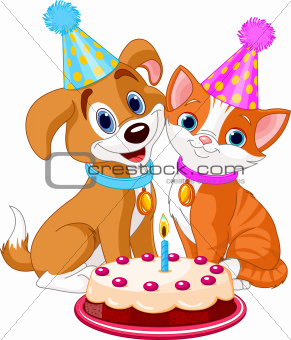 Doggie Birthday Cake on Image 4796880  Cat And Dog Celebrating From Crestock Stock Photos