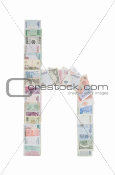 Letter h from money