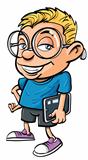Cartoon nerd holding a tablet computer