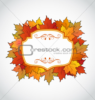 Autumnal floral card with colorful maple leaves