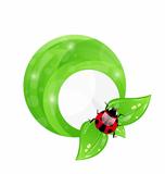 Green round frame with leaf elements and ladybug