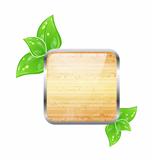 Wooden square board with eco green leaves