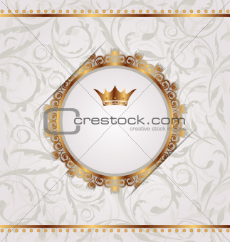 Golden vintage with heraldic crown, seamless floral texture