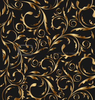 Golden seamless floral background, pattern for continuous replic