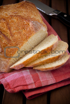 Rustic bread cut into slices