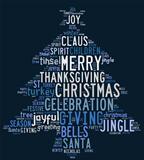 Christmas tree word clouds in blue background