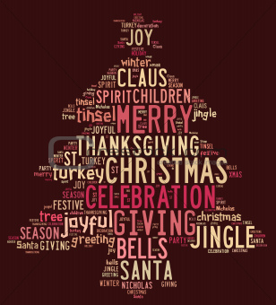 Christmas tree word clouds in red background