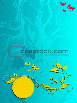 Vector floral grunge background with yellow and red butterfly