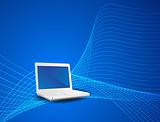 lap top in cyber effect vector background in blue 
