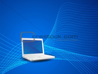 lap top in cyber effect vector background in blue 