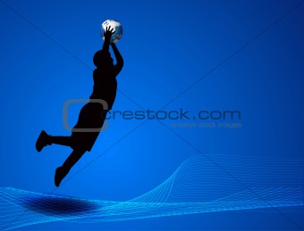 Man jumping with globe vector illustration background 