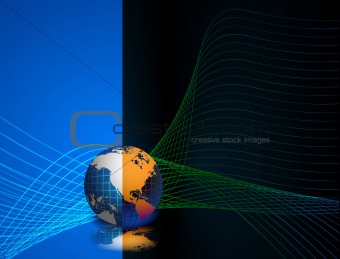Vecter of globe on waves effected abstract background 