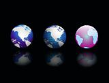 vector three globe on black abstract background