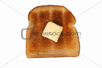 Isolated Slice of toast with butter