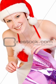 Christmas Elf unpacking her present