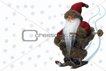 Santa Claus skiing with snow - 45° view - landscape