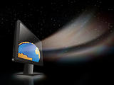 Globe on computer vector illustration background