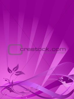 Vector floral grunge on purple waves background 