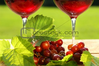   Glasses of  red wine on a table