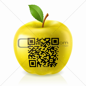 Yellow apple and QR Code
