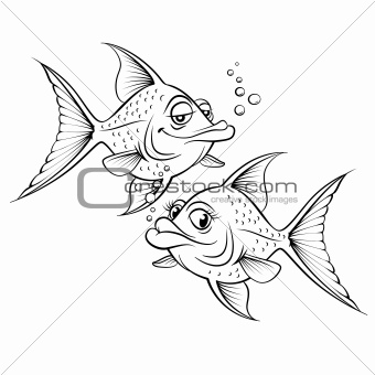 Two drawing cartoon fish