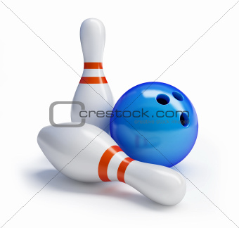 Skittles and bowling ball on a white background