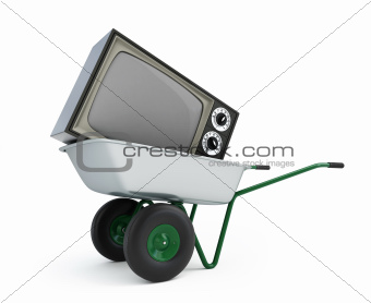 wheelbarrow old tv