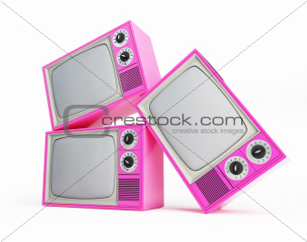 pink old tv on a white backgroun