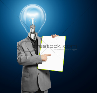 Lamp Head Business Man With Empty Write Board