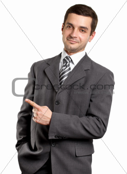 Business Man Shows Something With Finger