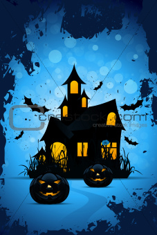 Halloween Background with Pumpkins and Haunted House