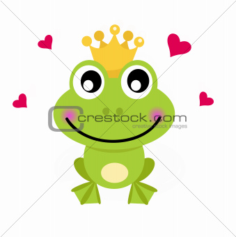 Frog cartoon prince isolated on white