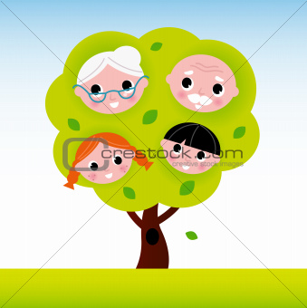 Family tree with grandparents and kids