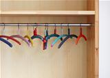 Colorful clothes hangers in closet